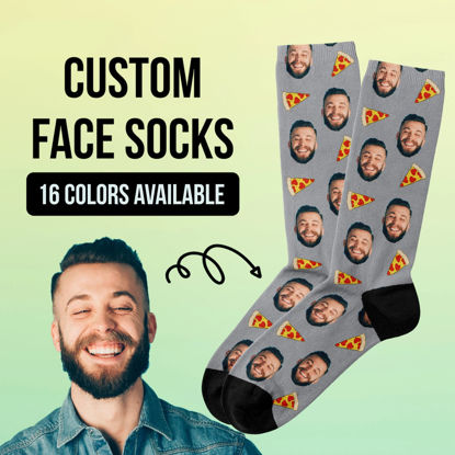 Picture of Custom Photo Face Socks with Pizza - Personalized Gift for Friends