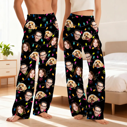 Picture of Personalized Pajama Pants - Custom Face Christmas Pajama Pants - Colorful Lights