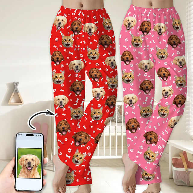 Picture of Personalized Pajama Pants with Pet Faces - Personalized Pajama bottoms - Christmas Gift