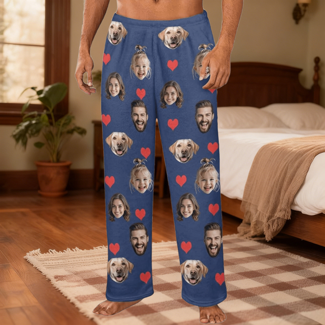 Picture of Personalized Flannel Pajama Pants - Personalized Flannel Heart-Print Pajama Pants - Custom Pajama Pants for Men and Women