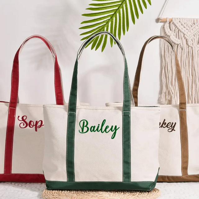 Picture of Personalized Canvas Tote Bag, Personalised tote bag, name tote bag, bridesmaid gift bag, embroidered with initials custom tote, Personalized Gift