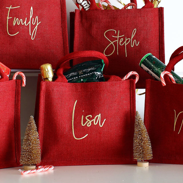 Picture of Personalized Embroidered Christmas Gift Bag - Personalised Jute Tote bag
