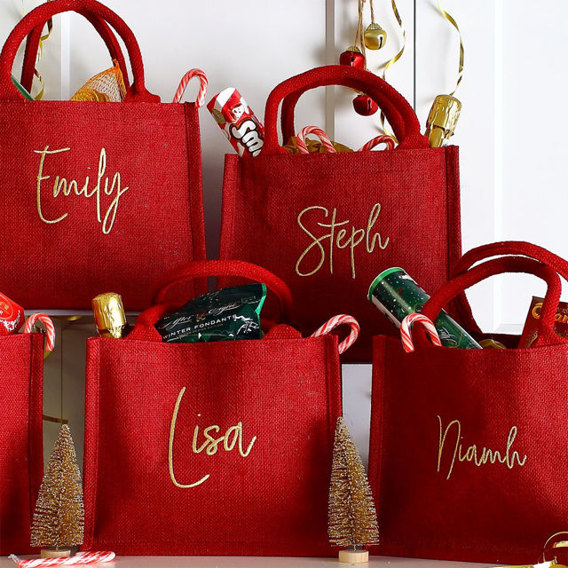 Picture of Personalized Embroidered Christmas Gift Bag - Personalised Jute Tote bag