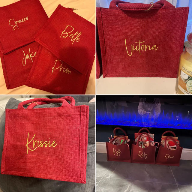 Picture of Personalized Embroidered Christmas Gift Bag - Personalised Jute Tote bag