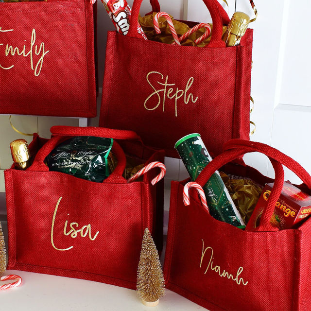 Picture of Personalized Embroidered Christmas Gift Bag - Personalised Jute Tote bag