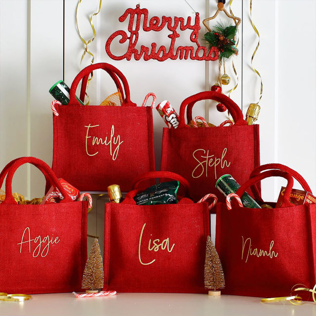 Picture of Personalized Embroidered Christmas Gift Bag - Personalised Jute Tote bag