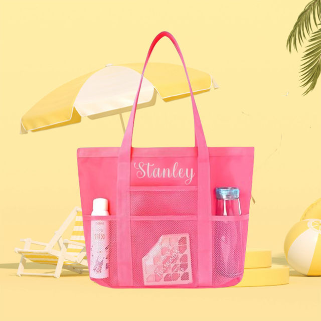 Picture of Personalized Embroidered Beach Bags - Custom Mesh Tote Bags - Custom Sand Proof Shoulder Bags