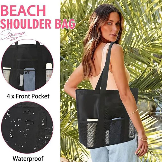 Picture of Personalized Embroidered Beach Bags - Custom Mesh Tote Bags - Custom Sand Proof Shoulder Bags