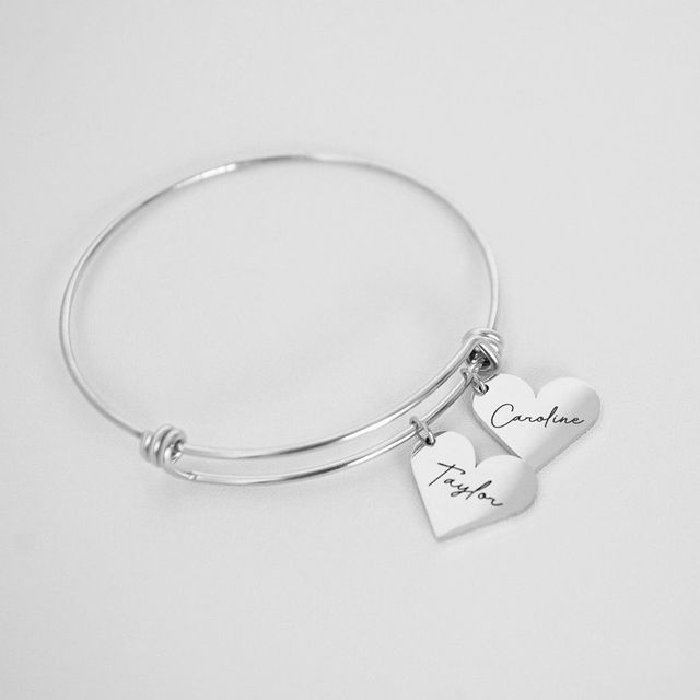 Picture of Custom Stainless Steel Bracelet - Engraved Adjustable Bracelet with Heart Shaped Pendants - Valentine's Day Gift for Her - Mother's Day Gift
