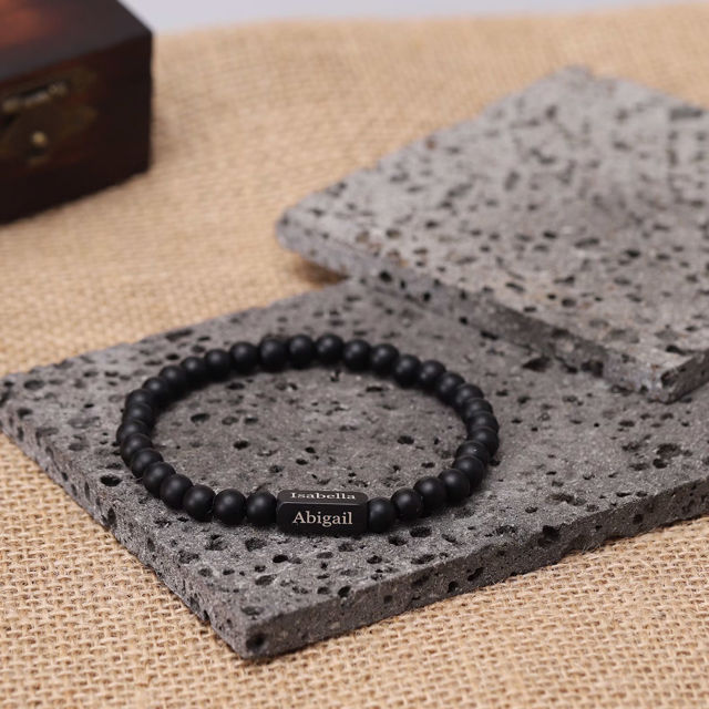 Picture of Personalized Men's Beads Bracelets with Name - Valentine's Day Gift for Him - Custom Black Agate beads Bracelet