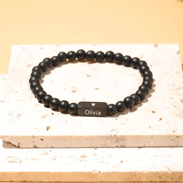 Picture of Personalized Men's Beads Bracelets with Name - Valentine's Day Gift for Him - Custom Black Agate beads Bracelet