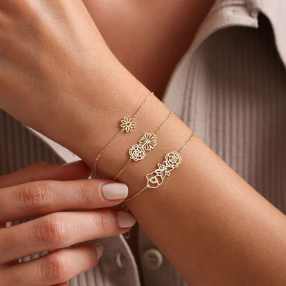 Picture of Personalized Combined Birth Flower Bracelet for Her - Custom Valentines' Day Gift for Her - Mother's Day Gift
