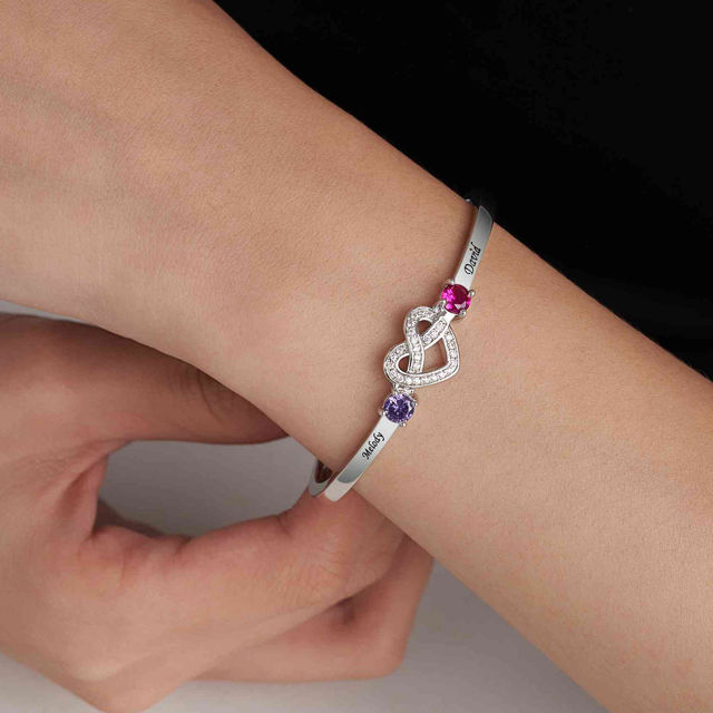 Picture of Custom Copper Bracelet with Birthstones and Names - Custom Engraved Cuff Bracelets - Valentine's Day Gift Her