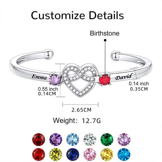 Picture of Custom Copper Bracelet with Birthstones and Names - Custom Engraved Cuff Bracelets - Valentine's Day Gift Her