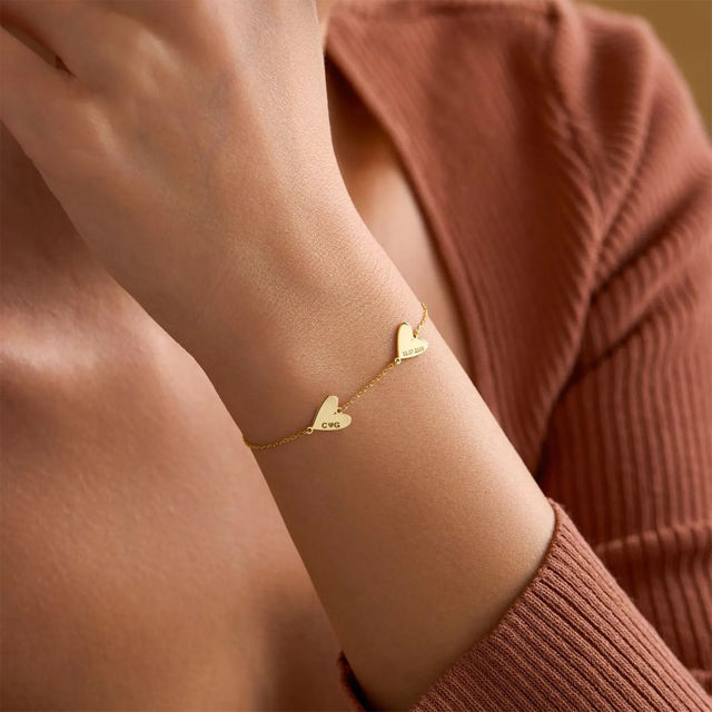 Picture of Custom Heart Bracelet with Names - Personalized Engraved Name Bracelets - Nice Valentines' Day Gift for Her