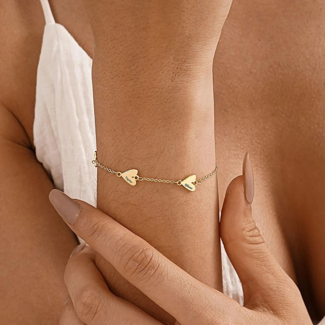 Picture of Custom Heart Bracelet with Names - Personalized Engraved Name Bracelets - Nice Valentines' Day Gift for Her