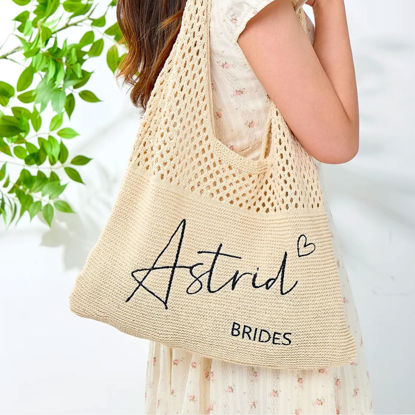 Picture of Personalized Crochet Mesh Beach Tote - Custom Crochet Embroidered Beach Tote - Custom Name Knit Tote