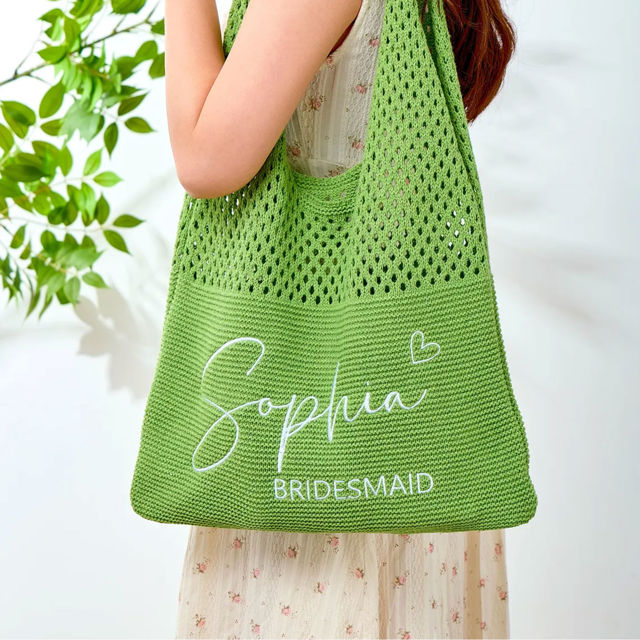 Picture of Personalized Crochet Mesh Beach Tote - Custom Crochet Embroidered Beach Tote - Custom Name Knit Tote