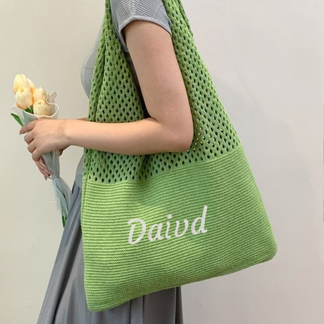 Picture of Personalized Crochet Mesh Beach Tote - Custom Crochet Embroidered Beach Tote - Custom Name Knit Tote