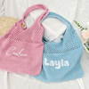 Picture of Personalized Crochet Mesh Beach Tote - Custom Crochet Embroidered Beach Tote - Custom Name Knit Tote