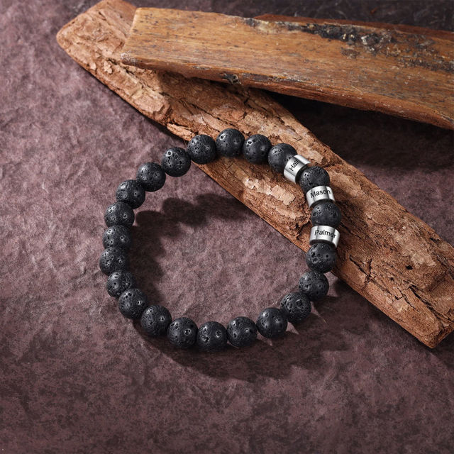Picture of Custom Men's Lava Beads Bracelet for Papa - Engraved Kids Names Bracelet for Dad