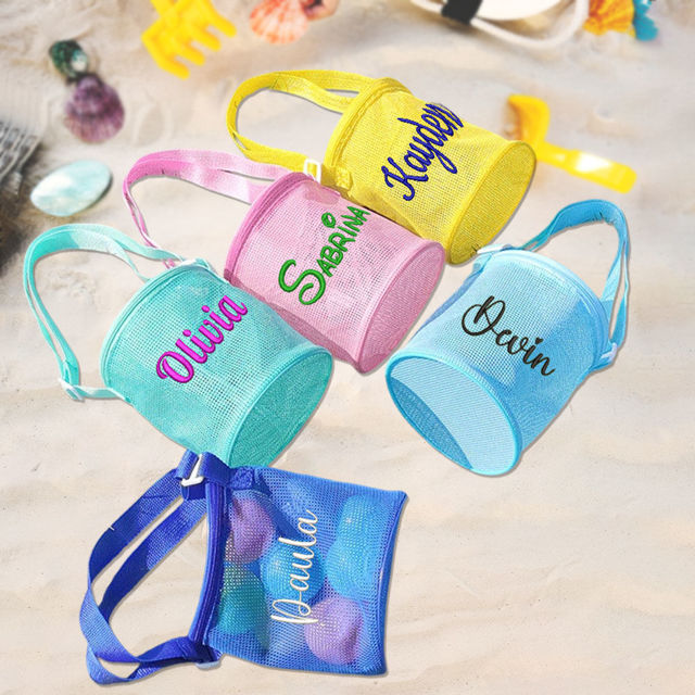 Picture of Personalized Embroidered Kids Beach Bags - Custom Mesh Beach Bags - Custom Kids Bucket Shell Bags