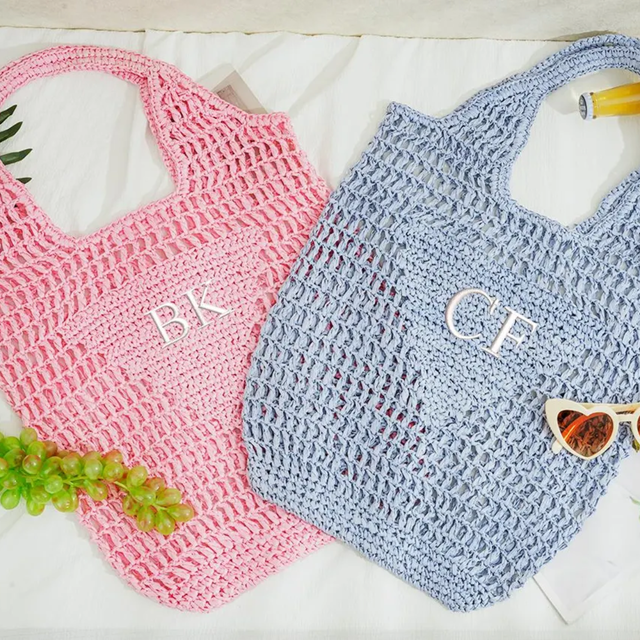 Picture of Personalized Embroidered Straw Bag - Custom Name Beach Tote Bag - Personalized Beach Tote Bag