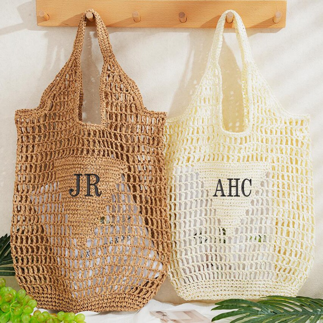 Picture of Personalized Embroidered Straw Bag - Custom Name Beach Tote Bag - Personalized Beach Tote Bag