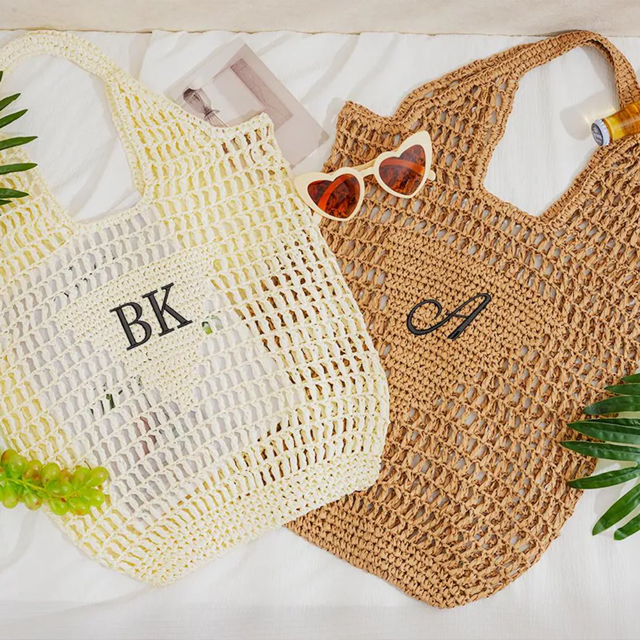 Picture of Personalized Embroidered Straw Bag - Custom Name Beach Tote Bag - Personalized Beach Tote Bag