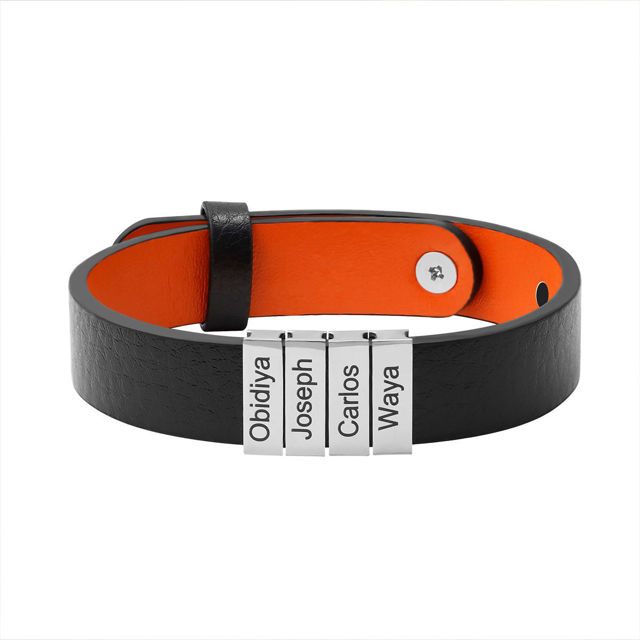 Picture of Father's Day Gift - Custom Stainless Steel Bracelet - Engraved Leather Bracelet for Men