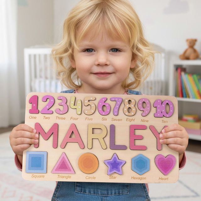 Picture of Personalised Wooden Puzzle Name Board - Graphics and Figures - Rainbow Colors - Personalised Toy for Kids