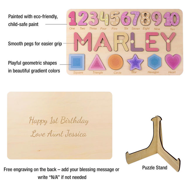 Picture of Personalised Wooden Puzzle Name Board - Graphics and Figures - Rainbow Colors - Personalised Toy for Kids