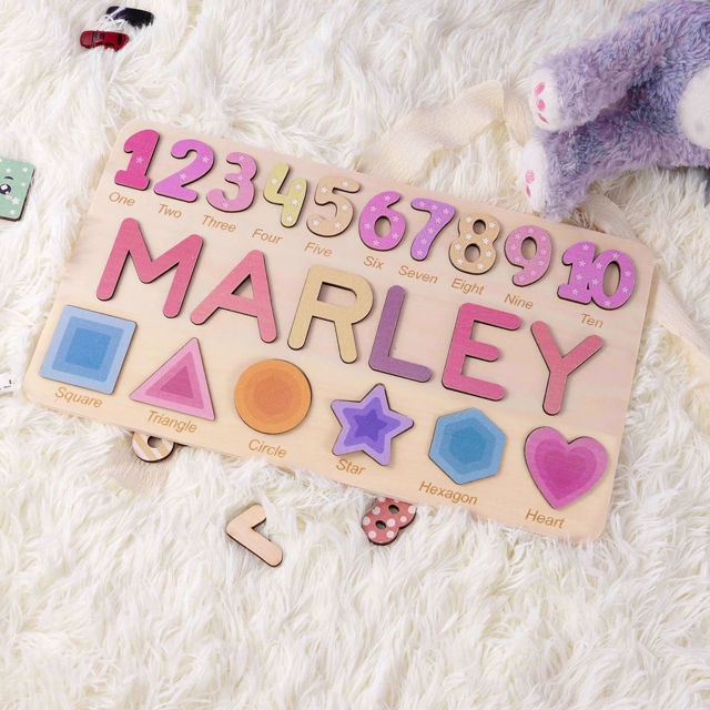 Picture of Personalised Wooden Puzzle Name Board - Graphics and Figures - Rainbow Colors - Personalised Toy for Kids