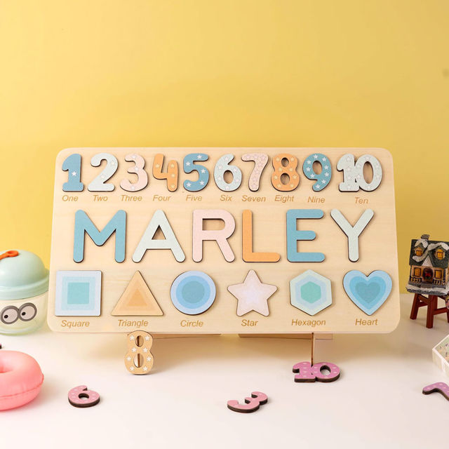 Picture of Personalised Wooden Puzzle Name Board - Graphics and Figures - Rainbow Colors - Personalised Toy for Kids