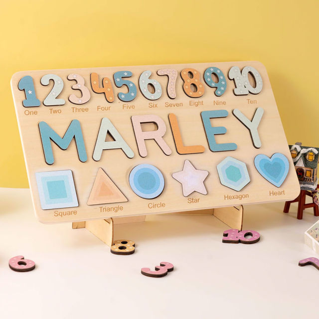 Picture of Personalised Wooden Puzzle Name Board - Graphics and Figures - Rainbow Colors - Personalised Toy for Kids