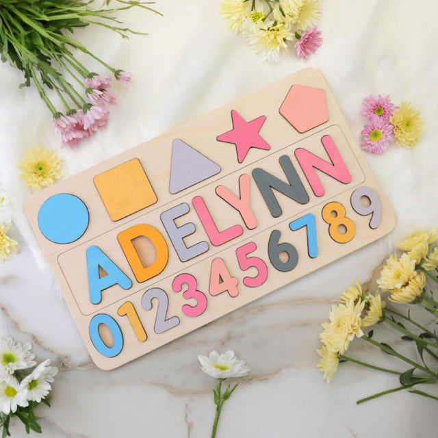 Picture of Personalized Wooden Name Puzzle Board - Digital and Graphic Models - Personalized Gift for Baby Girls