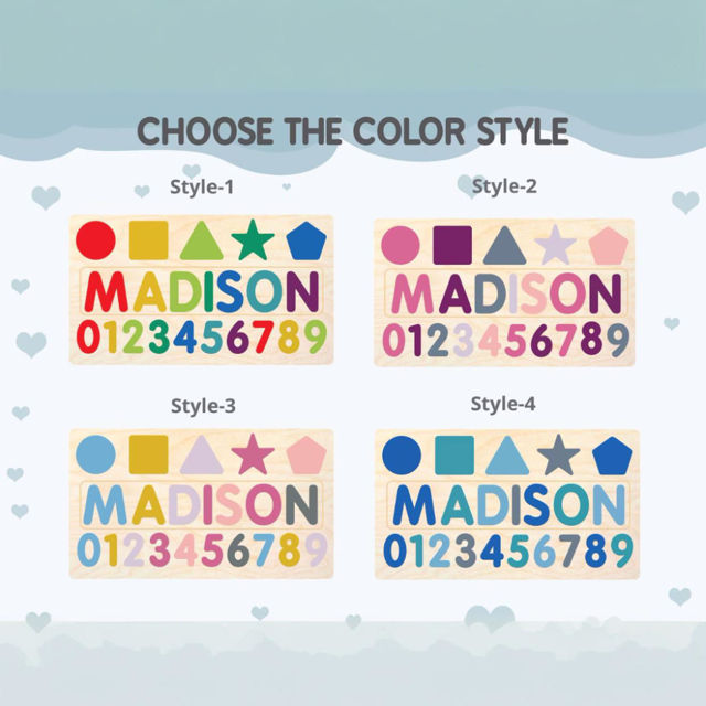Picture of Personalized Wooden Name Puzzle Board - Digital and Graphic Models - Personalized Gift for Baby Girls