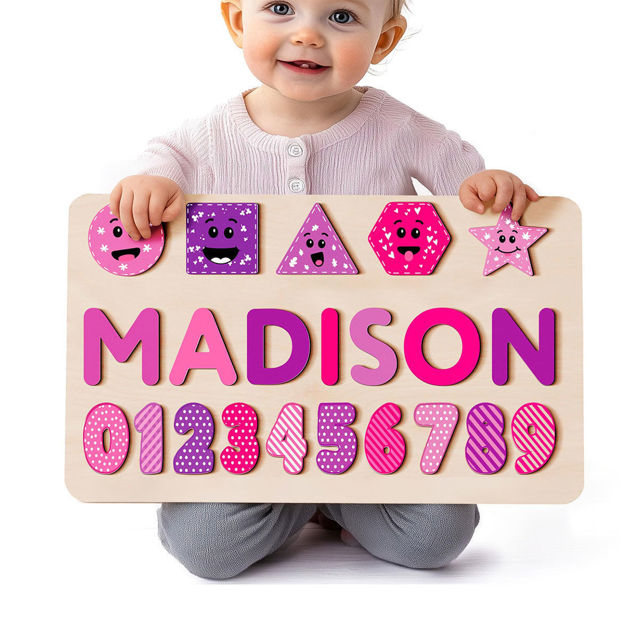 Picture of Personalized Wooden Puzzle Name Board - Graphics and Figures - Rose Red Colors - Personalized Toy Gift for Baby and Kids