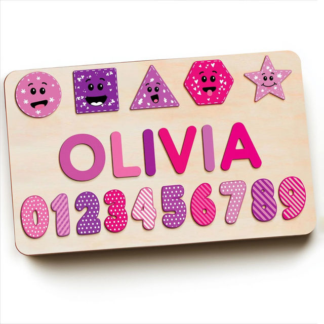 Picture of Personalized Wooden Puzzle Name Board - Graphics and Figures - Rose Red Colors - Personalized Toy Gift for Baby and Kids