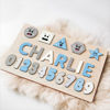 Picture of Personalized Wooden Puzzle Name Board - Graphics and Figures - Blue and Gray Colors Style - Personalized Gifts for Baby Boys