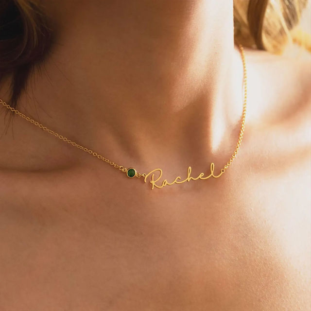 Picture of Custom Name Necklace with Birthstone - Personalized Stainless Steel Name Necklace - Valentine's Day Gift for Her - Custom Necklace