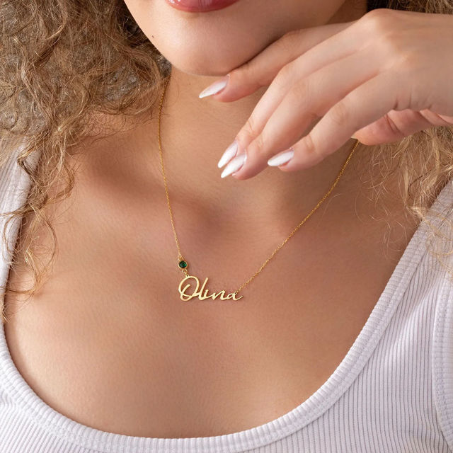 Picture of Custom Name Necklace with Birthstone - Personalized Stainless Steel Name Necklace - Valentine's Day Gift for Her - Custom Necklace