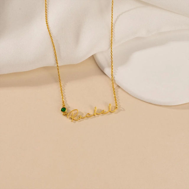 Picture of Custom Name Necklace with Birthstone - Personalized Stainless Steel Name Necklace - Valentine's Day Gift for Her - Custom Necklace