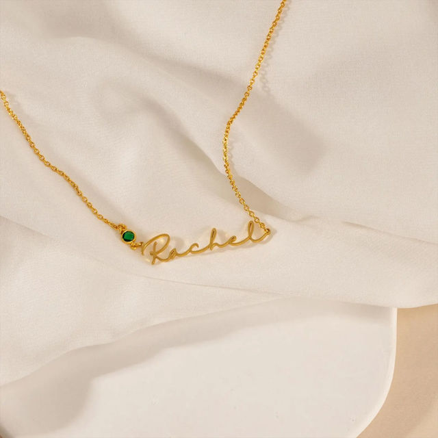 Picture of Custom Name Necklace with Birthstone - Personalized Stainless Steel Name Necklace - Valentine's Day Gift for Her - Custom Necklace