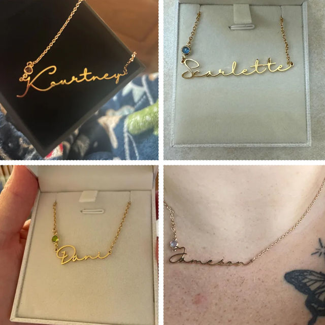 Picture of Custom Name Necklace with Birthstone - Personalized Stainless Steel Name Necklace - Valentine's Day Gift for Her - Custom Necklace