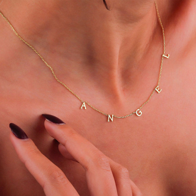 Picture of Dainty Initial Necklace - Sideways Initial Necklace - Spaced Letter Name Necklace - Custom Necklace