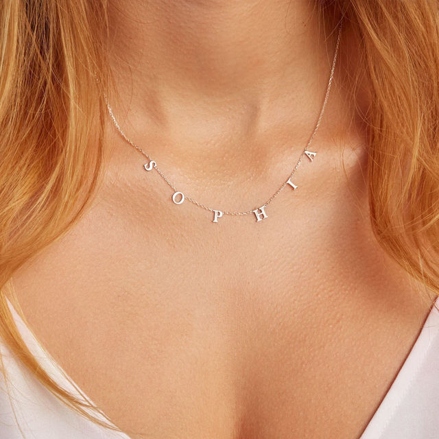 Picture of Dainty Initial Necklace - Sideways Initial Necklace - Spaced Letter Name Necklace - Custom Necklace