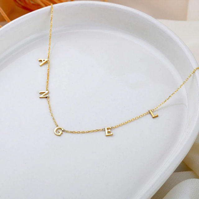 Picture of Dainty Initial Necklace - Sideways Initial Necklace - Spaced Letter Name Necklace - Custom Necklace