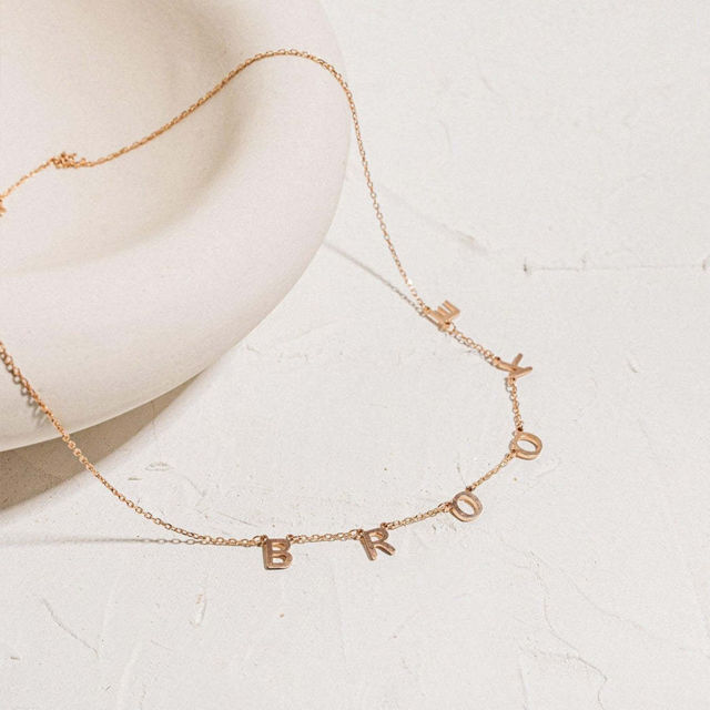 Picture of Dainty Initial Necklace - Sideways Initial Necklace - Spaced Letter Name Necklace - Custom Necklace