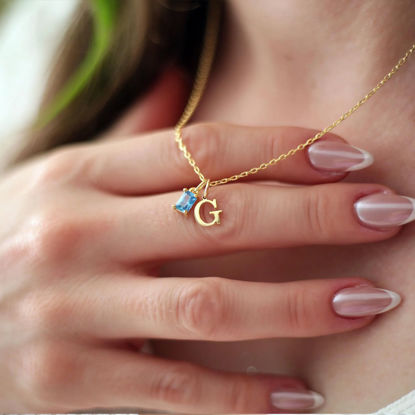 Picture of Custom Initial Birthstone Necklace - Personalized Initial Necklace - Custom Necklace